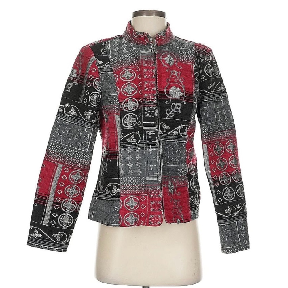 Christopher & Banks Red and Black Patchwork Blazer-  Gently used